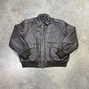 Burks Bay Bomber Jacket Men XXL Brown Leather Aviator A-2 Style Ribbed Trim